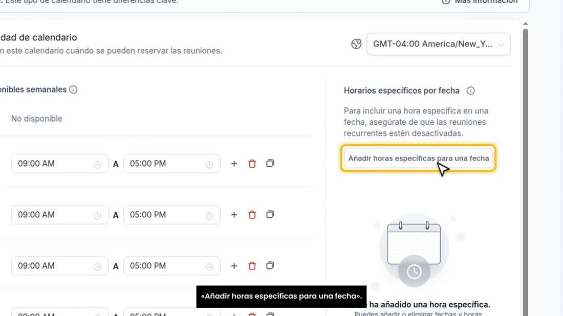 Si un día concreto no abre, por ejemplo un festivo, use «Añadir horas específicas para una fecha».