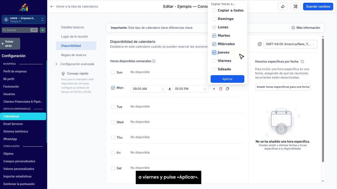 Para no repetirlo, pulse el icono de copiar, marque de martes a viernes y pulse «Aplicar».