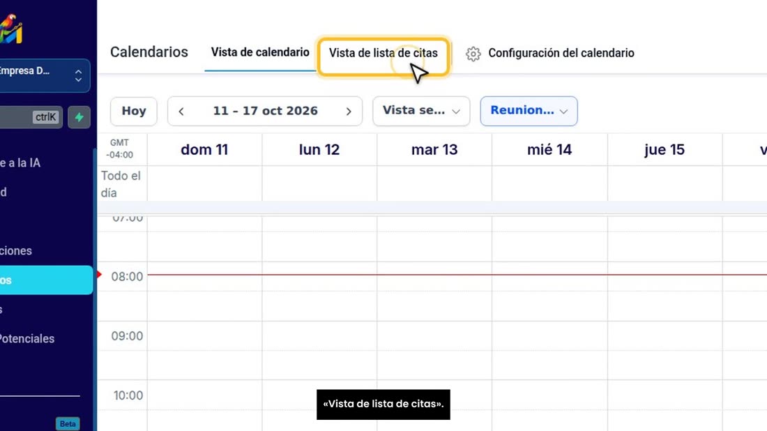 Y a usted, la cita le aparece sola. En «Calendarios», pulse «Vista de lista de citas».