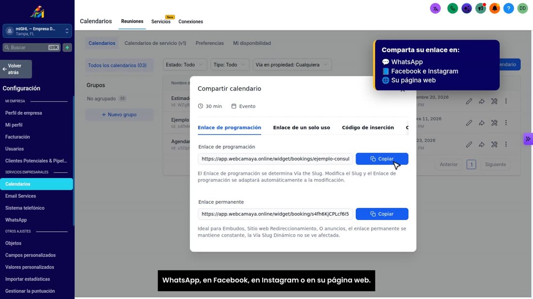Ese enlace es su página de citas. Péguelo donde quiera: en WhatsApp, en Facebook, en Instagram o en su página web.