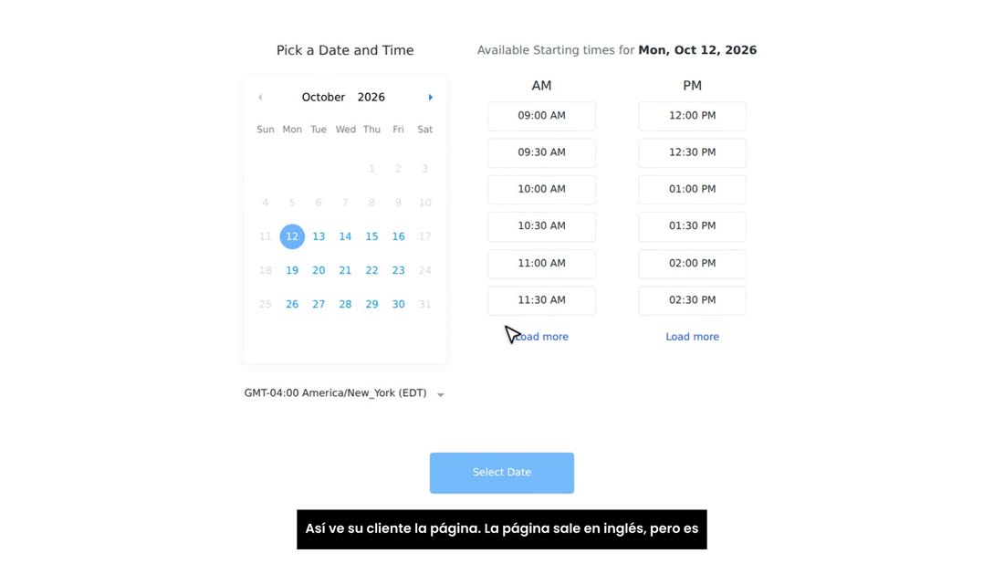 Así ve su cliente la página. La página sale en inglés, pero es muy sencilla.
