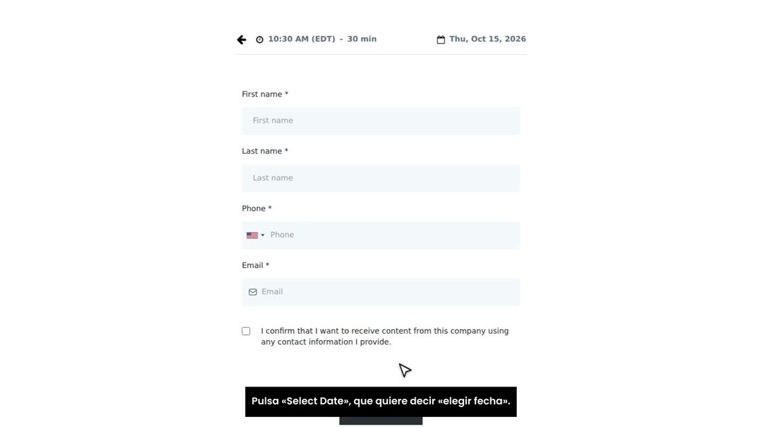 Pulsa «Select Date», que quiere decir «elegir fecha».