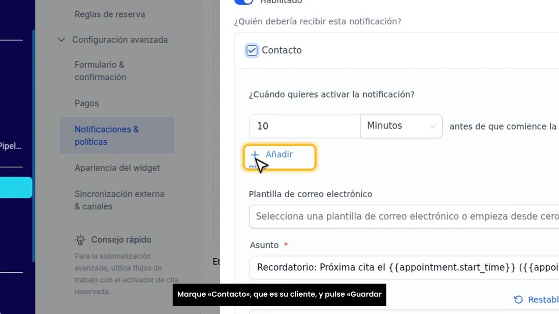 Marque «Contacto», que es su cliente, y pulse «Guardar cambios».