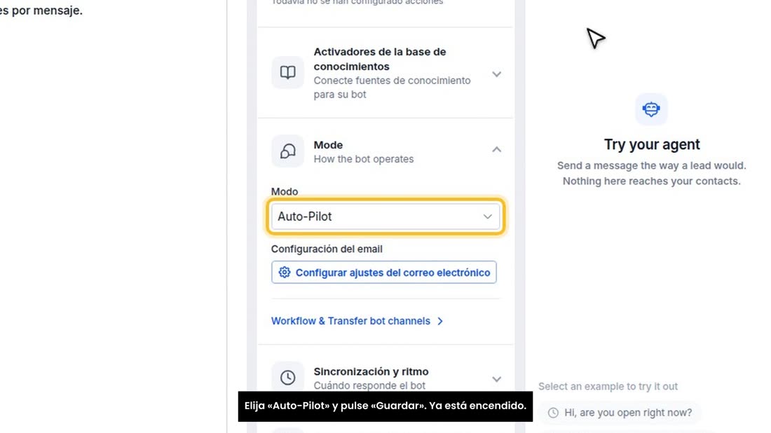 Elija «Auto-Pilot» y pulse «Guardar». Ya está encendido.