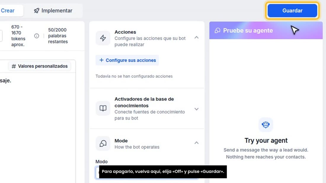 Para apagarlo, vuelva aquí, elija «Off» y pulse «Guardar».