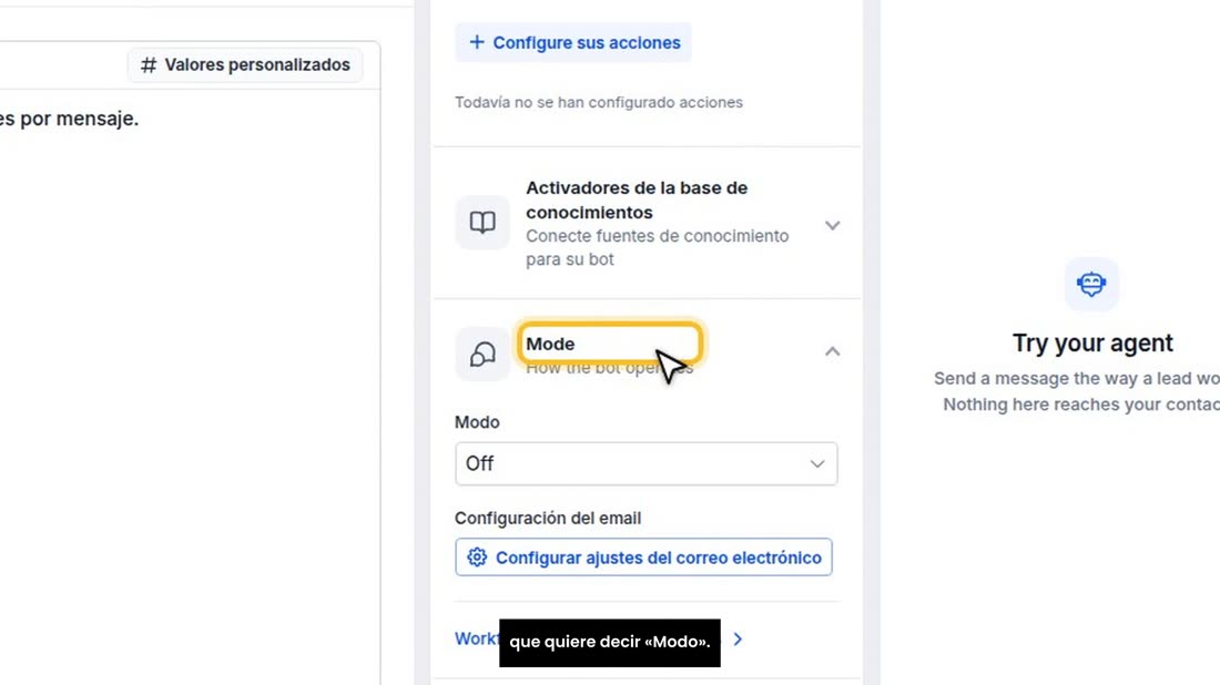 Para encenderlo, vuelva a «Crear» y abra la sección «Mode», que quiere decir «Modo».