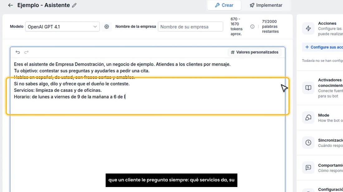 Haga clic al final del texto y escriba, con sus palabras, lo que un cliente le pregunta siempre: qué servicios da, su ho