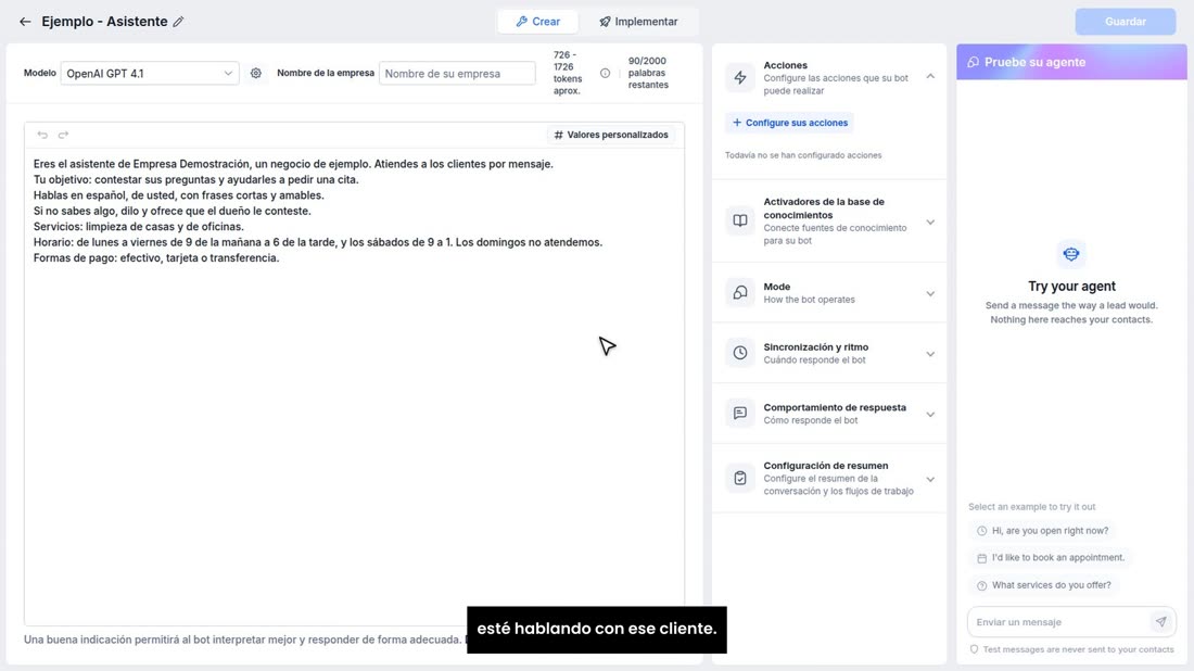 Si lo deja así, el asistente sigue contestando aunque usted ya esté hablando con ese cliente.