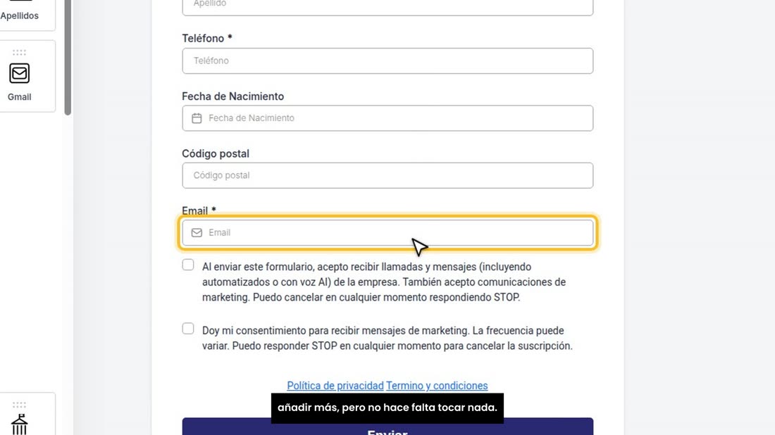 Si lo abre, ve los campos que llena su cliente. Aquí se pueden añadir más, pero no hace falta tocar nada.