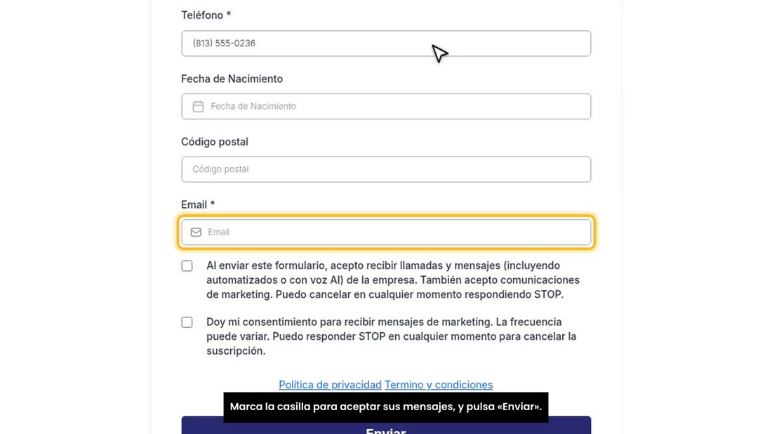 Marca la casilla para aceptar sus mensajes, y pulsa «Enviar».