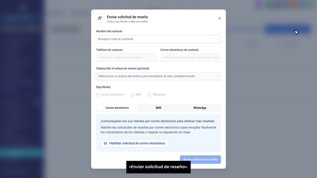 Para pedírsela a un cliente, entre en «Solicitudes» y pulse «Enviar solicitud de reseña».