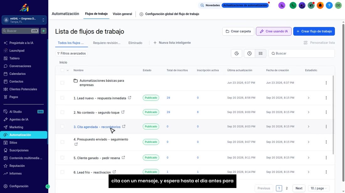 «Cita agendada»: cuando un cliente reserva, le confirma la cita con un mensaje, y espera hasta el día antes para recordá