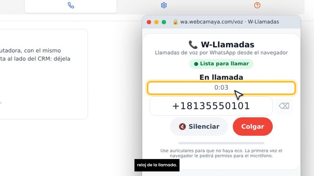Pulse «Llamar». Verá «Llamando», y cuando le contesten, el reloj de la llamada.