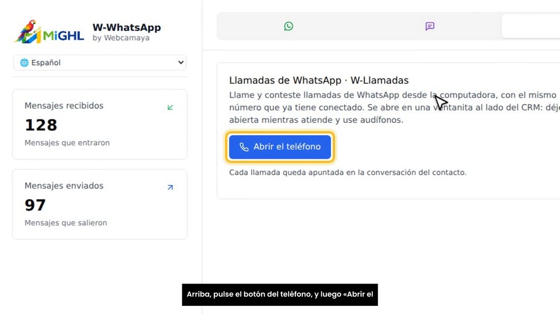 Arriba, pulse el botón del teléfono, y luego «Abrir el teléfono».