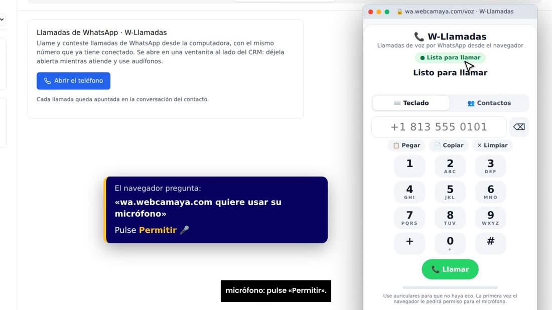 Y la primera vez, el navegador le pide permiso para usar el micrófono: pulse «Permitir».
