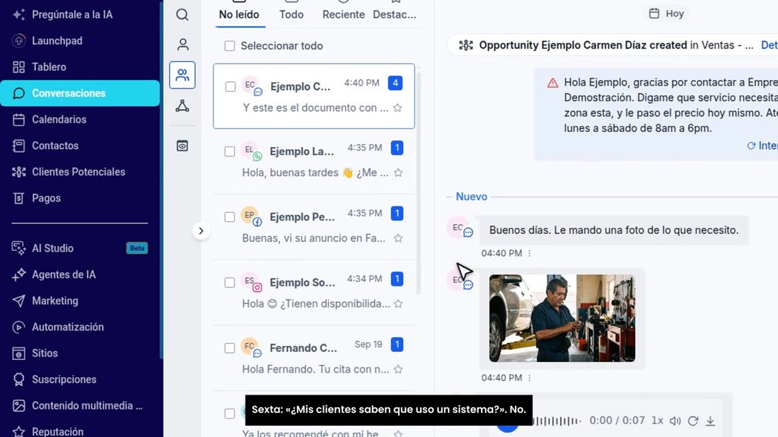 Sexta: «¿Mis clientes saben que uso un sistema?». No.