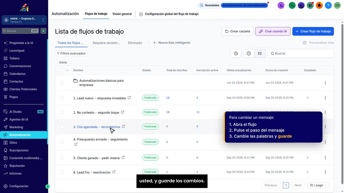 Ábralo, cambie las palabras del mensaje para que suenen a usted, y guarde los cambios.