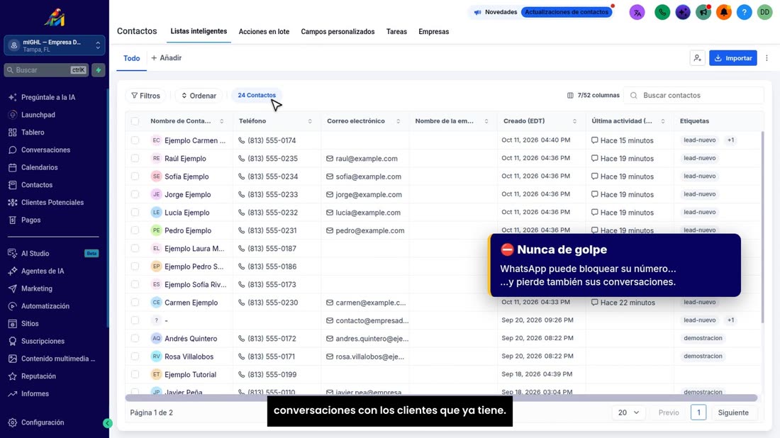 WhatsApp bloquea los números que mandan muchos mensajes seguidos. Y si le bloquean el número, pierde también las convers
