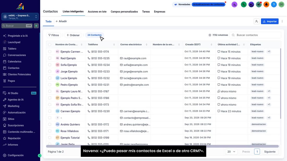 Novena: «¿Puedo pasar mis contactos de Excel o de otro CRM?». Sí.