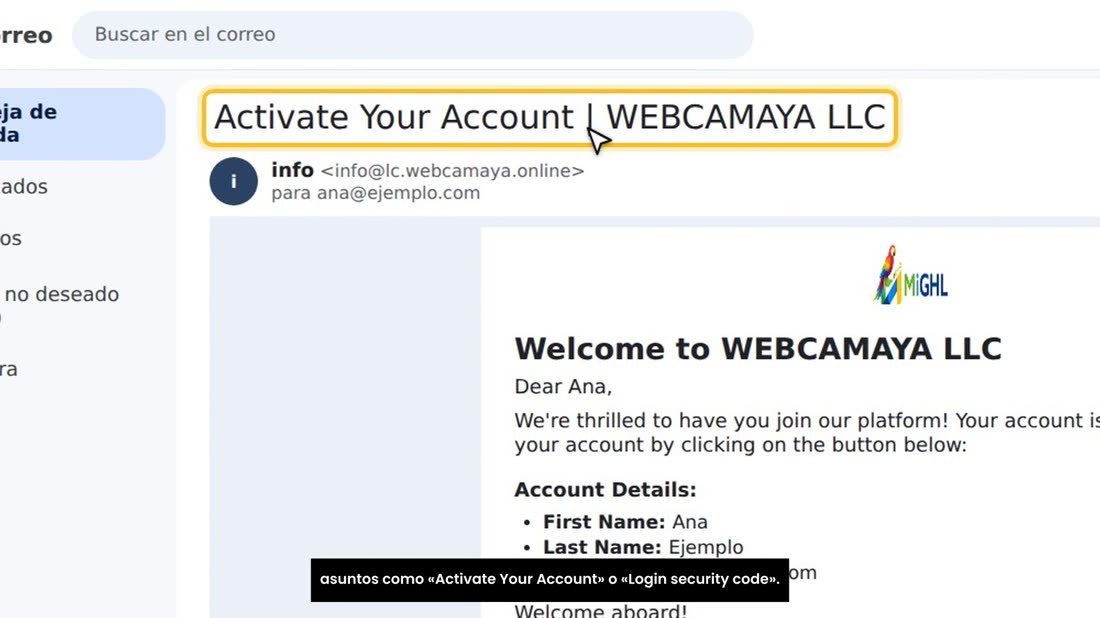 Mire en la carpeta de correo no deseado. Llegan en inglés, con asuntos como «Activate Your Account» o «Login security co