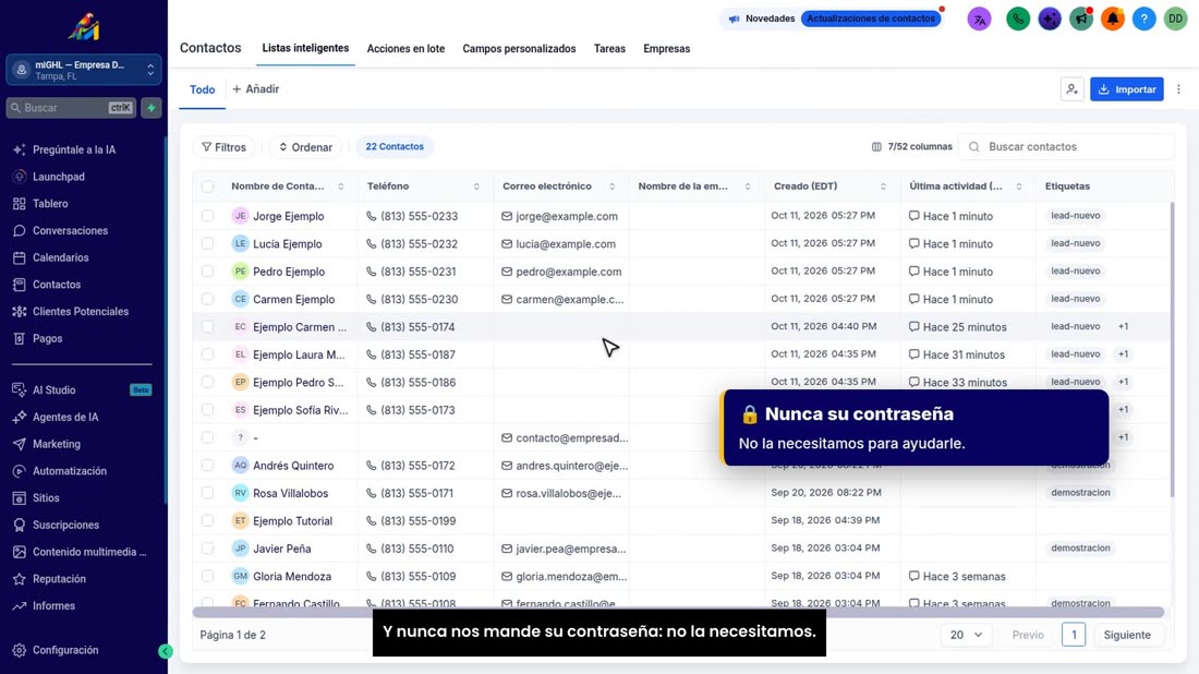 Y nunca nos mande su contraseña: no la necesitamos.
