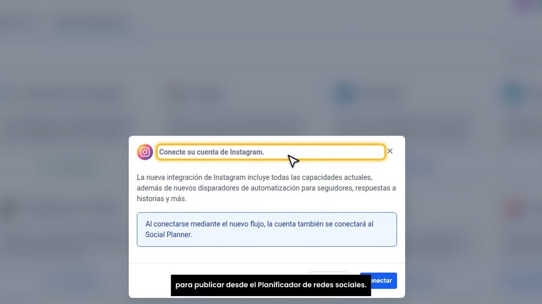 Le avisa que, al conectarla, su Instagram también queda listo para publicar desde el Planificador de redes sociales.
