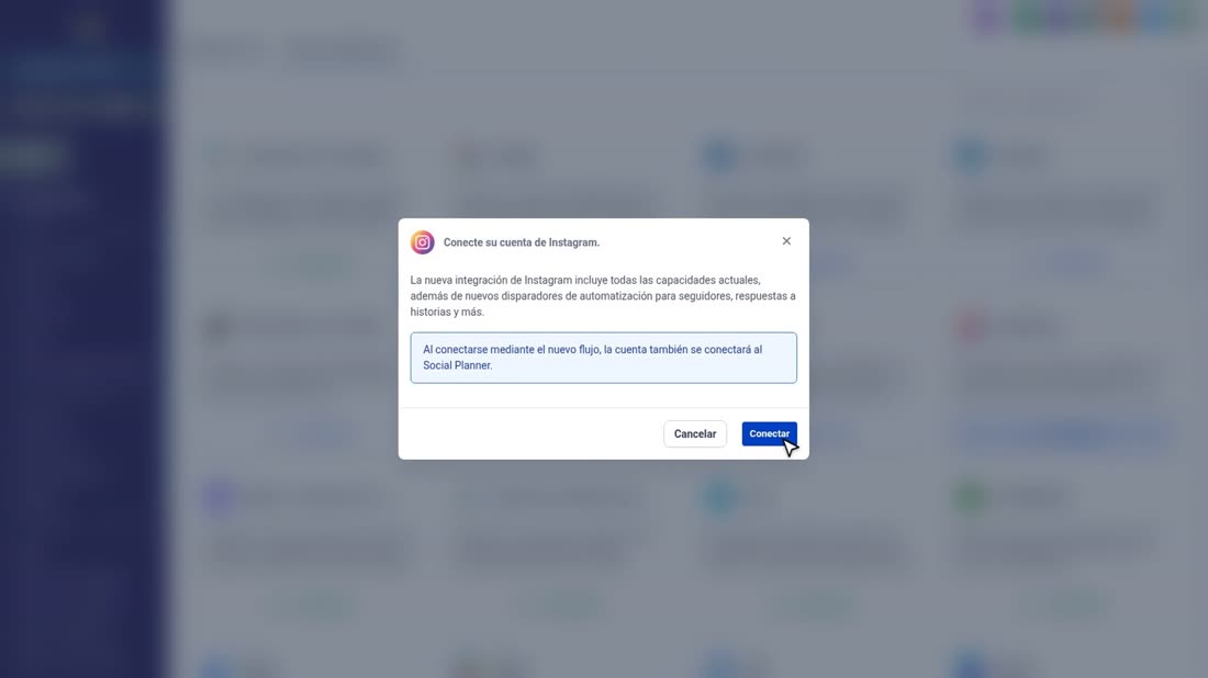 Pulse «Conectar», y se abre la ventana de Instagram: entre con su usuario y su clave, y acepte los permisos. Aquí no lo