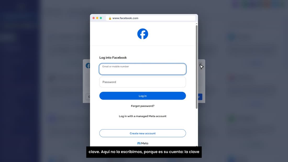 Se abre una ventana de Facebook: entre con su correo y su clave. Aquí no la escribimos, porque es su cuenta: la clave so