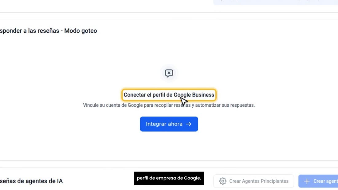 Aquí está «Conectar el perfil de Google Business», o sea, su perfil de empresa de Google.