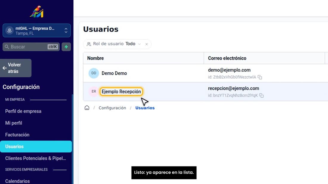 Listo: ya aparece en la lista.