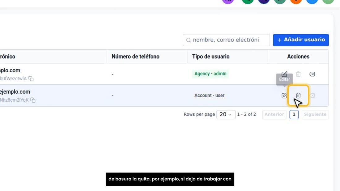 Con el lápiz cambia sus permisos cuando quiera, y con el bote de basura la quita, por ejemplo, si deja de trabajar con u