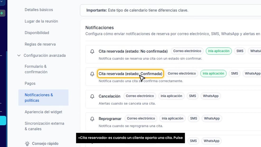 «Cita reservada» es cuando un cliente aparta una cita. Pulse su lápiz.