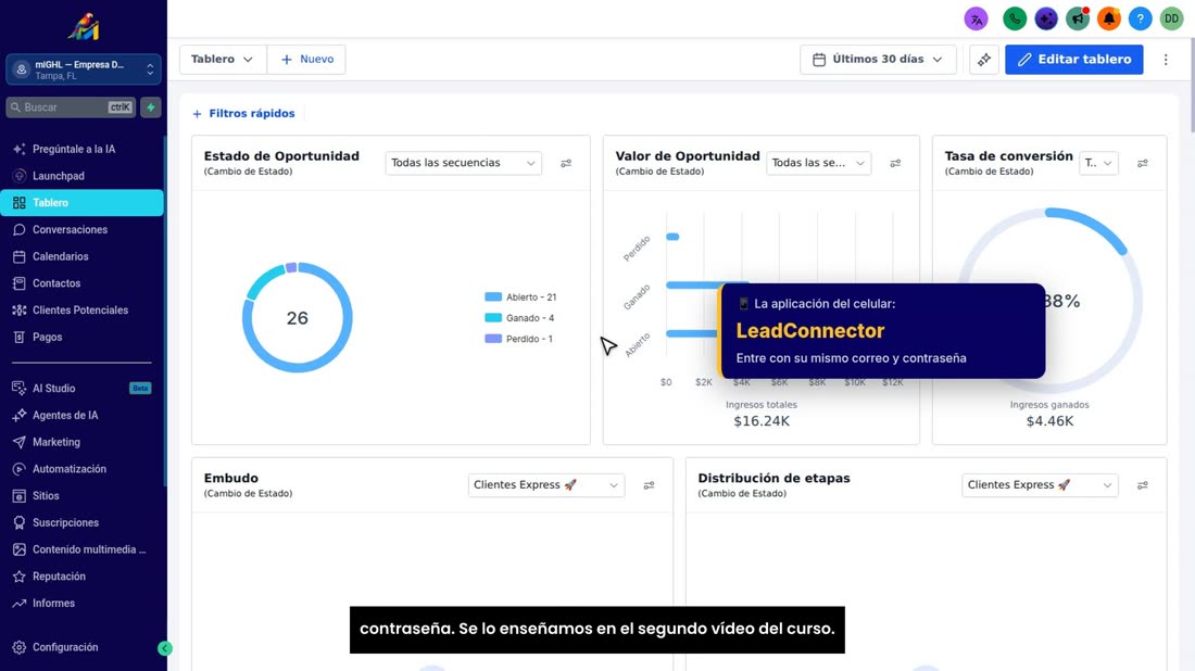 Para que el aviso le suene en el celular, descargue la aplicación LeadConnector, y entre con su mismo correo y contraseñ