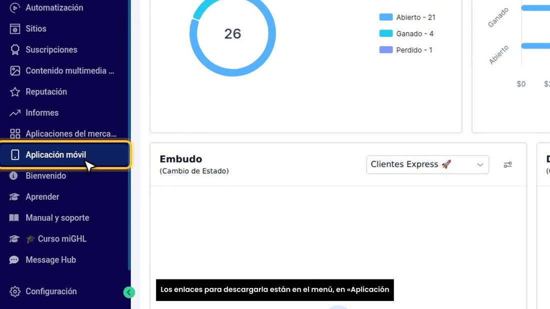 Los enlaces para descargarla están en el menú, en «Aplicación móvil».