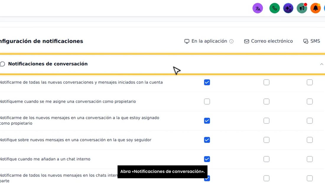 Abra «Notificaciones de conversación».