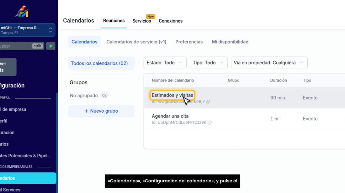 Para que le avise cuando le agendan una cita, vaya a «Calendarios», «Configuración del calendario», y pulse el lápiz de 