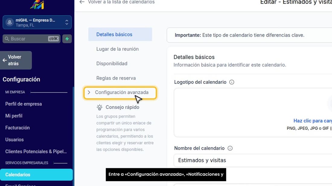 Entre a «Configuración avanzada», «Notificaciones y políticas».