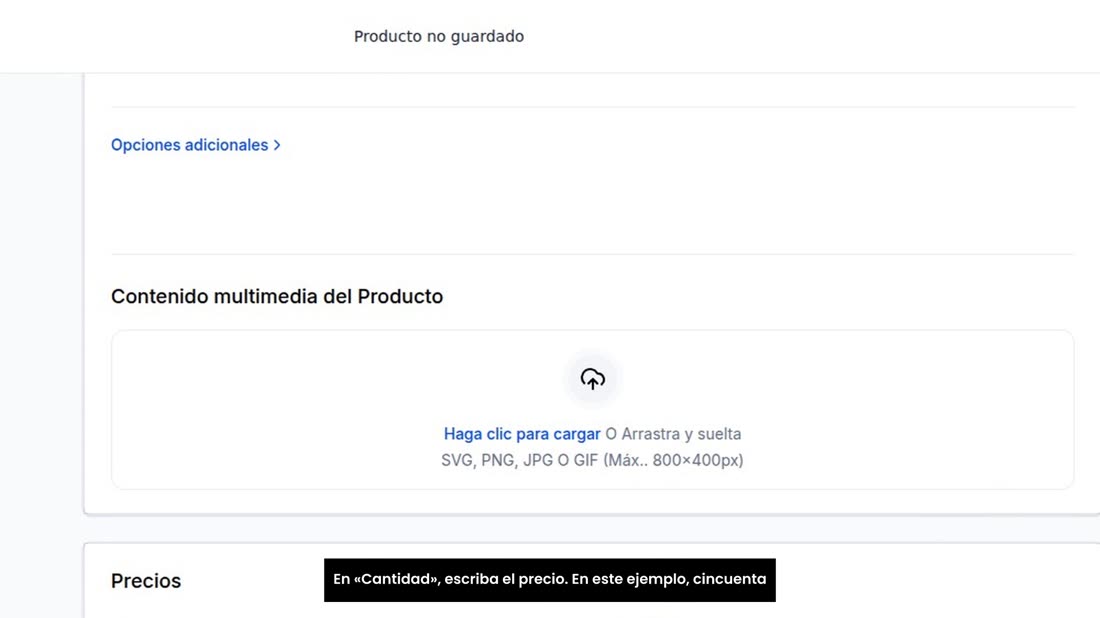 En «Cantidad», escriba el precio. En este ejemplo, cincuenta dólares.