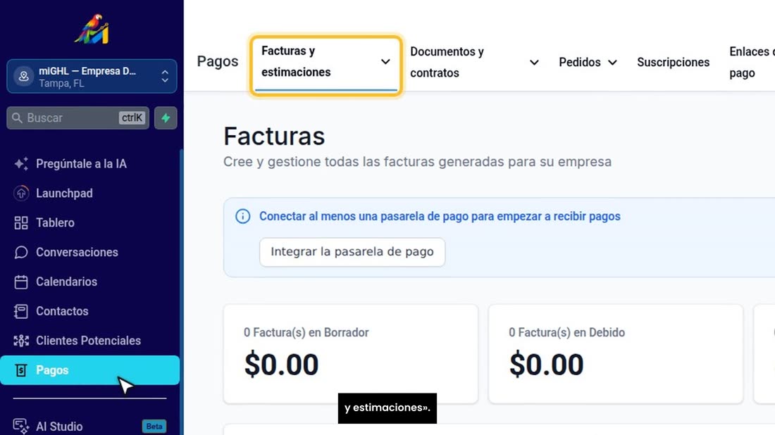 Para cobrar un trabajo con factura, vaya a «Pagos», «Facturas y estimaciones».