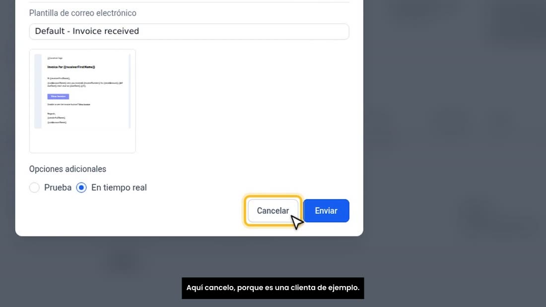 Aquí cancelo, porque es una clienta de ejemplo.