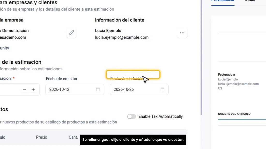 Se rellena igual: elija el cliente y añada lo que va a costar.