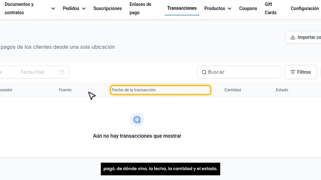 Aquí sale cada pago, con el cliente, el proveedor con el que pagó, de dónde vino, la fecha, la cantidad y el estado.