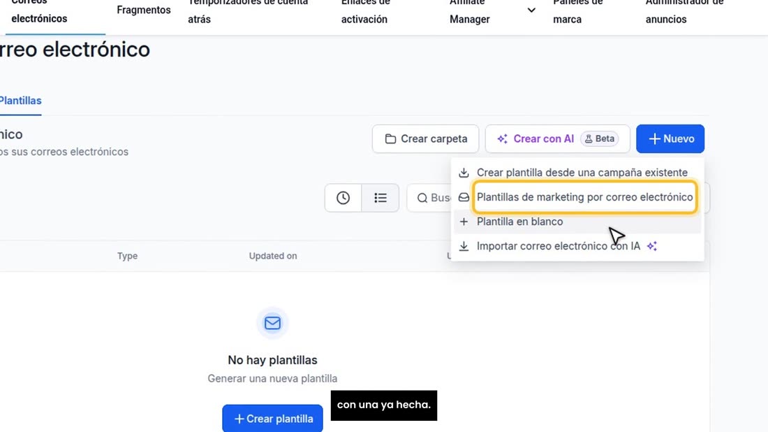Pulse «Nuevo». Puede empezar con una plantilla en blanco, o con una ya hecha.