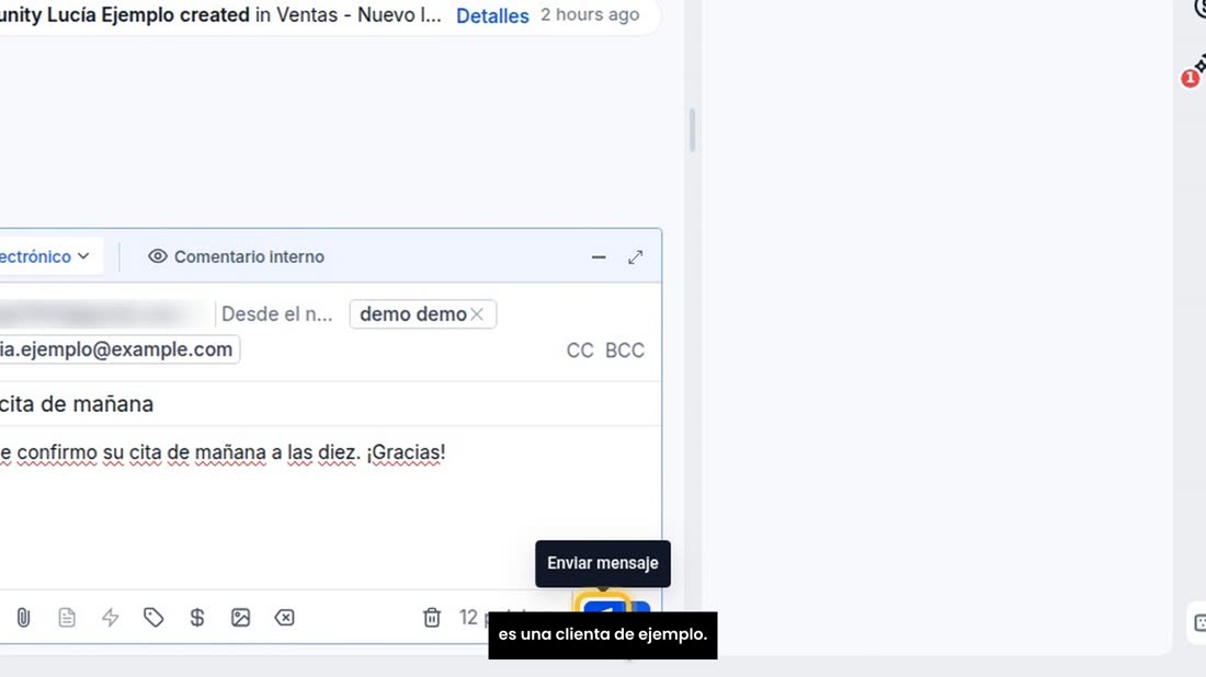 Para mandarlo, pulse este botón azul. Aquí no lo envío, porque es una clienta de ejemplo.