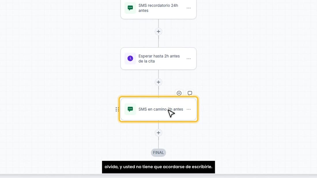 Y dos horas antes, otro mensaje más. Así su cliente no se olvida, y usted no tiene que acordarse de escribirle.
