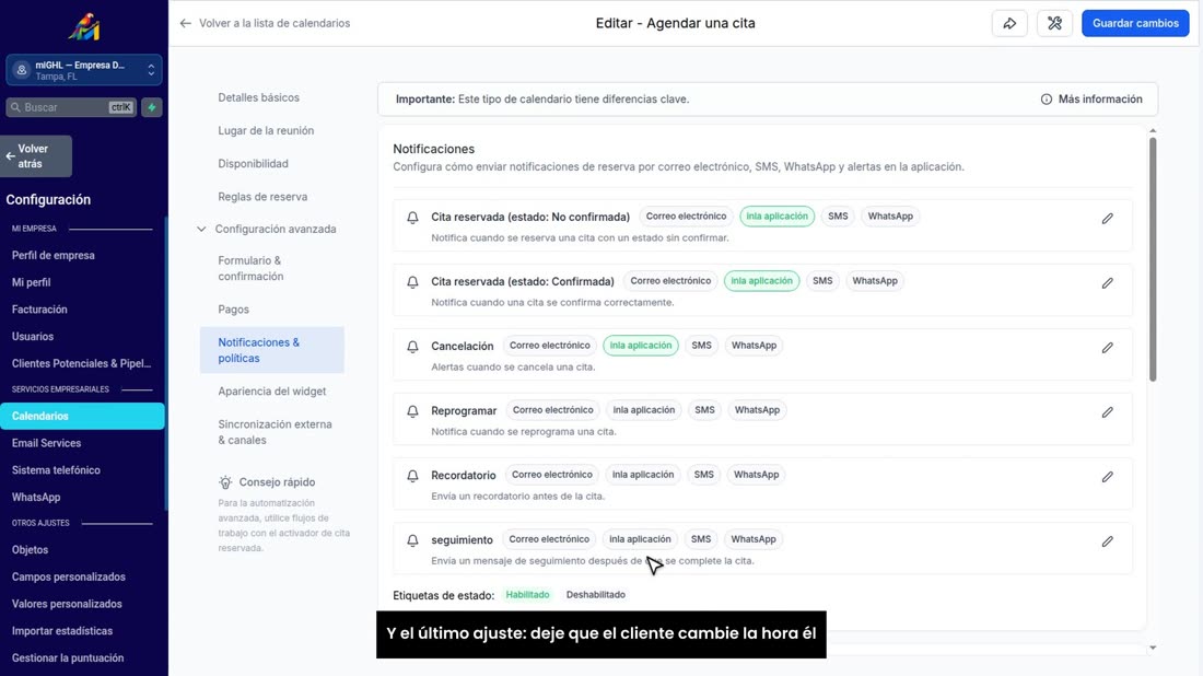Y el último ajuste: deje que el cliente cambie la hora él mismo.