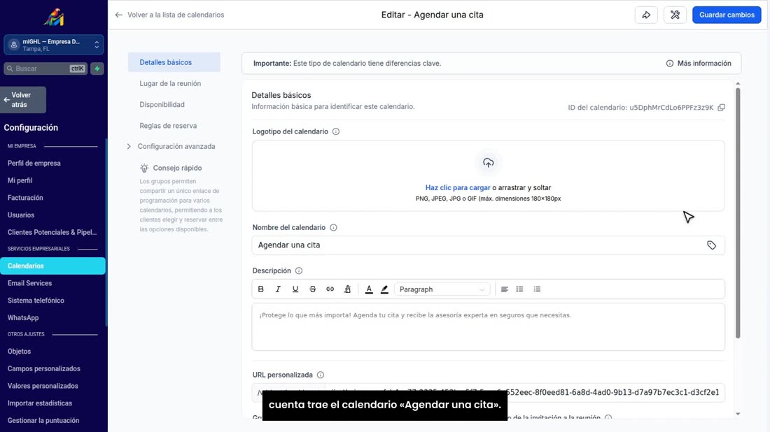 Entre a «Configuración», «Calendarios», y pulse el lápiz del calendario que usa. Con miGHL esto ya le viene listo: su cu
