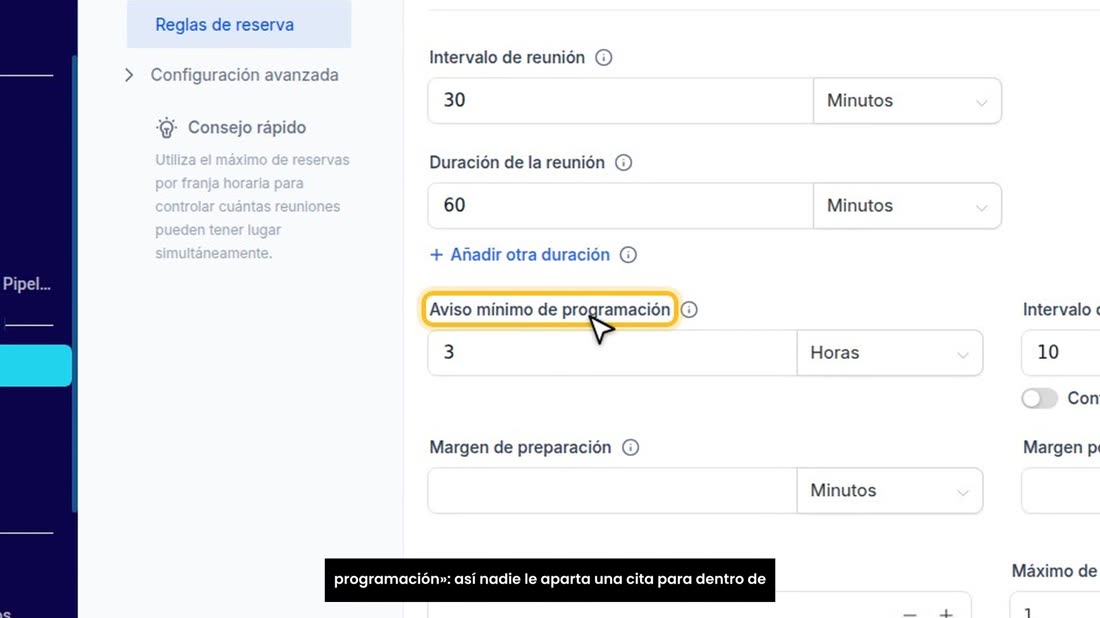 En «Reglas de reserva», mire el «Aviso mínimo de programación»: así nadie le aparta una cita para dentro de diez minutos