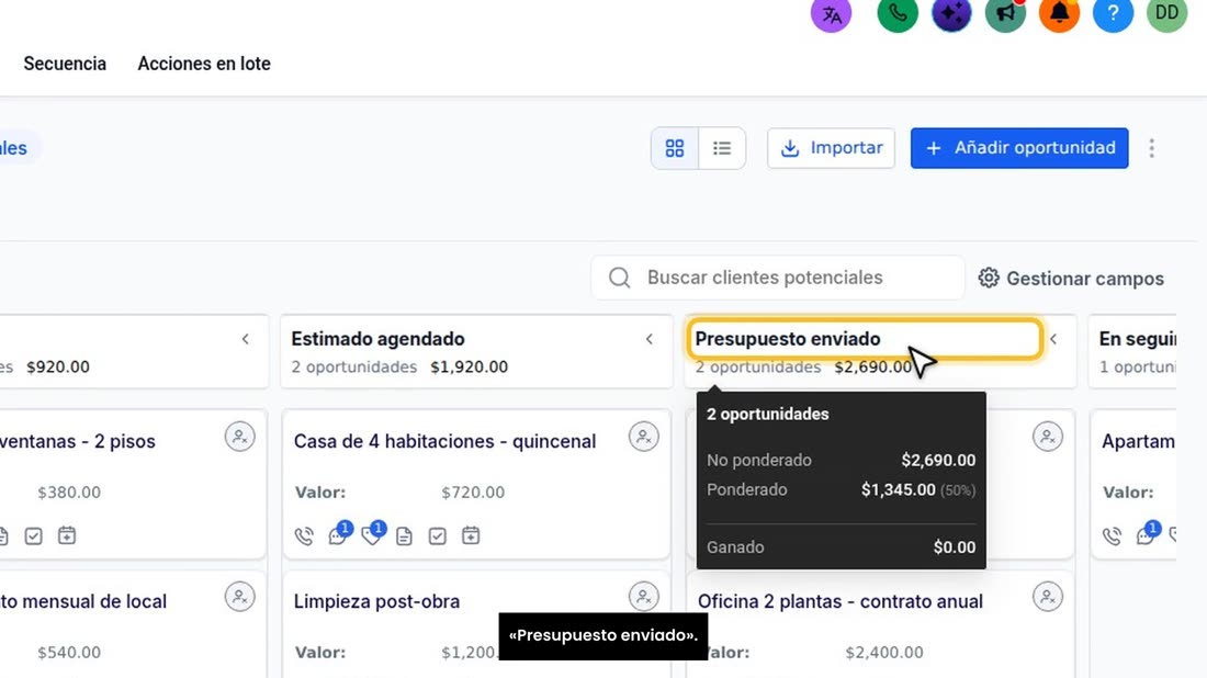 Y el hábito que más ayuda: una vez por semana, mire la columna «Presupuesto enviado».