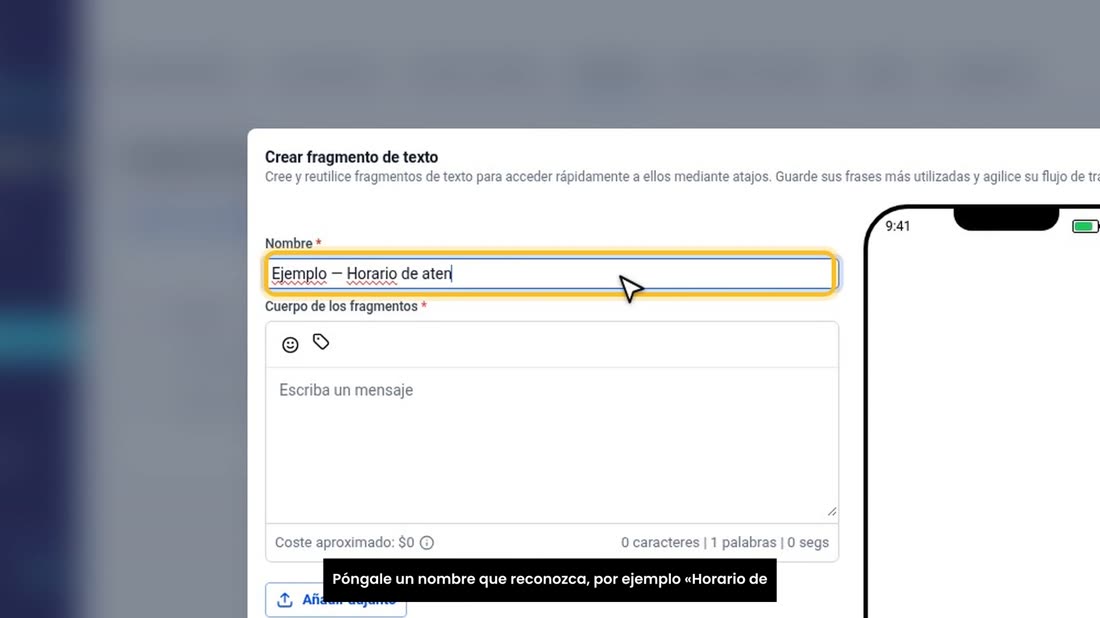 Póngale un nombre que reconozca, por ejemplo «Horario de atención».